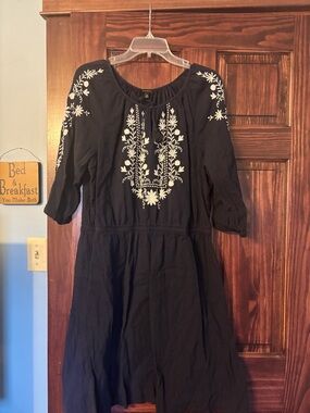 Talbots Navy Dress with White Floral Embroidery